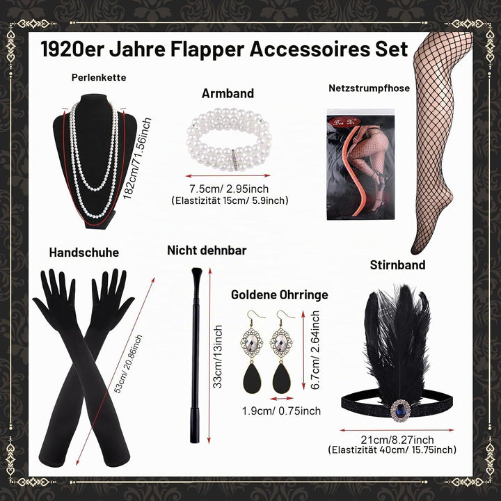 PLULON 1920er-Jahre-Flapper-Kleid. Brüllendes 20er-Jahre-Gatsby-Kleid-Kostüm mit 20er-Jahre-Accessoi