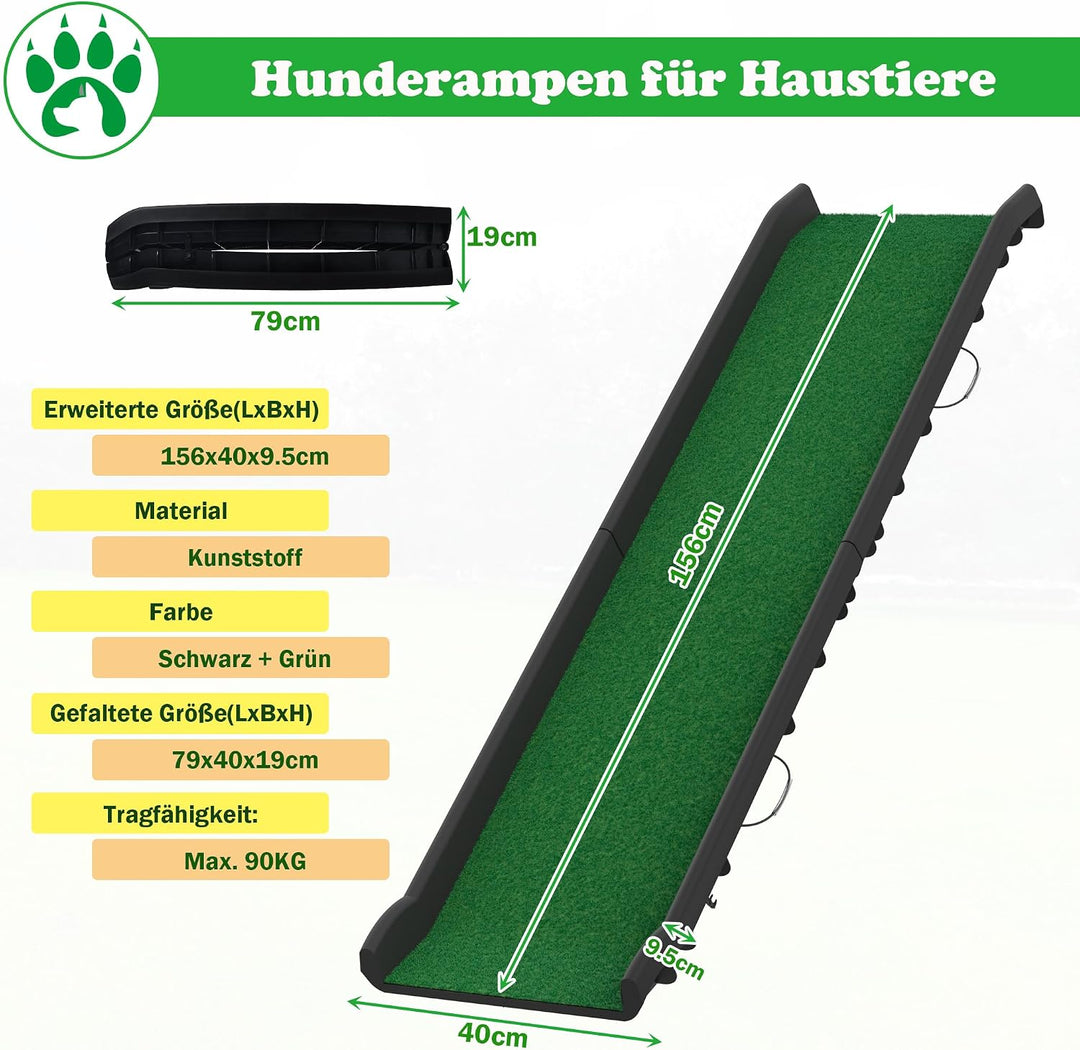 SUBTLETY 156x40x9cm Hunderampen aus Kunststoff Klappbar Haustiere Sicherheitsrampen Anti-Rutsch Hund