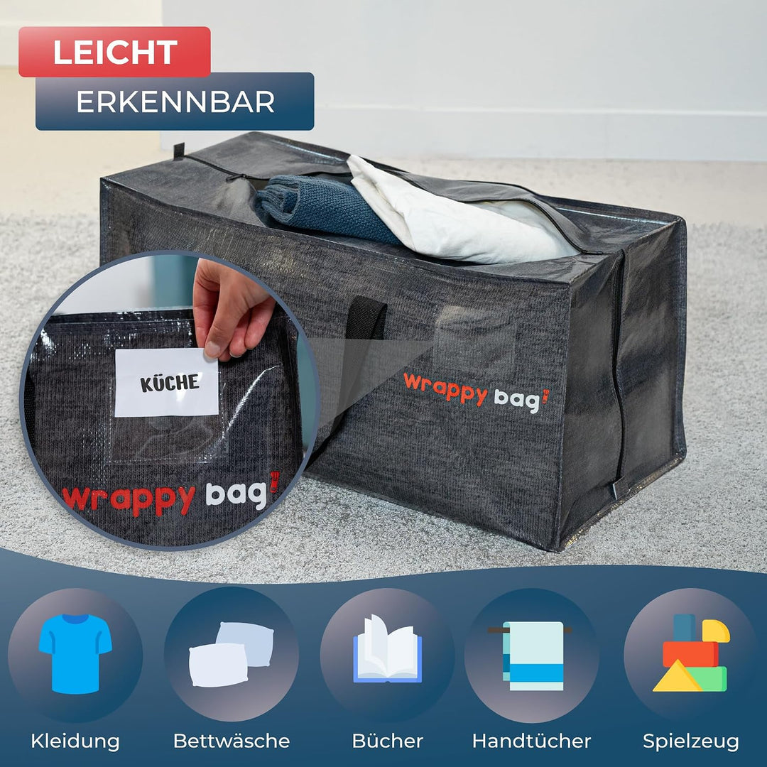 WRAPPYBAG 10er-Set Grosse Kunststoff-Aufbewahrungstaschen – Jumbo XXL Umzugstaschen – Wasserdicht, S