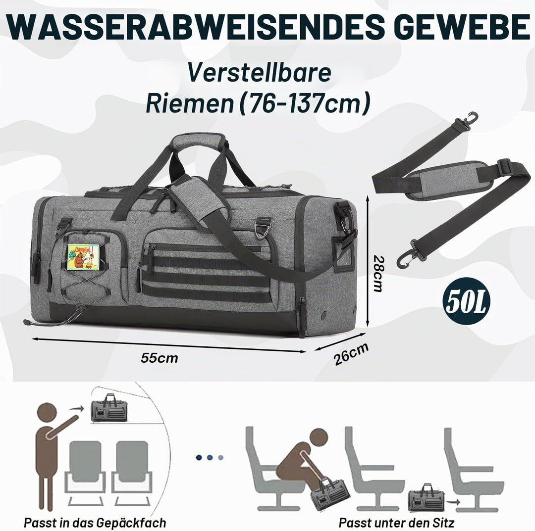 50L Herren Sporttasche mit Nass- &amp; Schuhfach Rucksack 3 in 1 Reisetasche Handgepäck Sport Duffel Tas