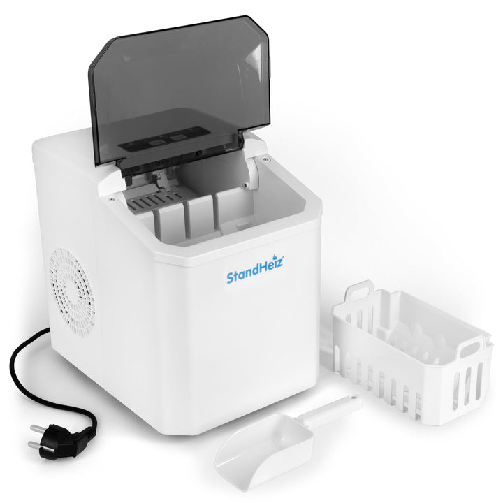 Eiswürfelmaschine Weiss 230 V – Kompakter Ice Maker mit Selbstreinigungsfunktion, 12 kg / 24 h, leis