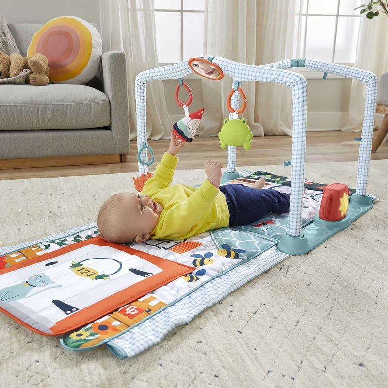 Fisher-Price HJK45 - 3-in-1 Kleine Ferienhaus Spieldecke, Spieldecke für das Spielen in Bauchlage un