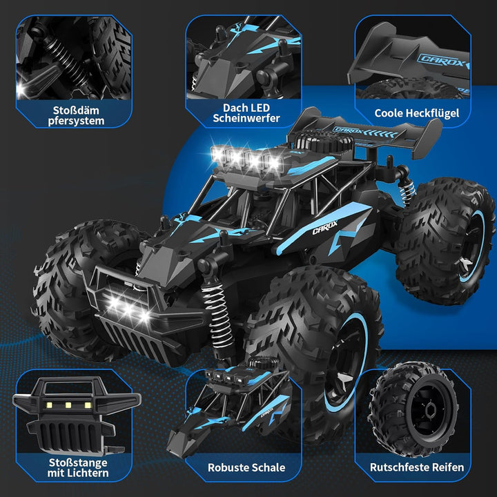 Carox Ferngesteuertes Auto,2.4 GHz 25 km/h RC Auto,1:18 Off Road Monstertruck mit Scheinwerfer und F