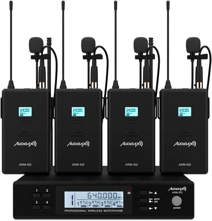 Audibax AWM 402 Micrófono Inalámbrico Lavalier de 4 Canales UHF