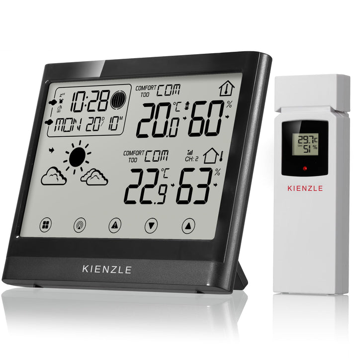 Kienzle digitale Funkwetterstation mit Aussensensor, Touch-Display, Wettervorhersage, Innen-/Aussent