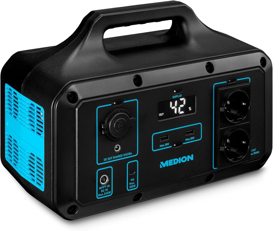 MEDION Power Station S69500 (MD46500), Premium LifePo4 Akkupack, 5 Ausgänge zum Laden, 518 Wh Kapazi