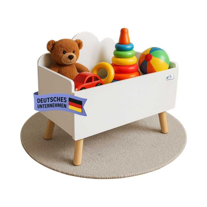 Spielzeugkiste Weiss Kinderzimmer LILO 28x58x44 cm – Aufbewahrungskiste mit Wolkenoptik, robuste MDF