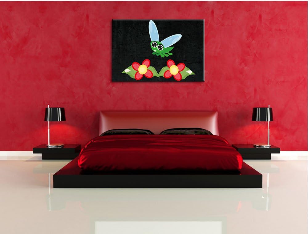 Pixxprint süsse Libelle mit Blumen als Leinwandbild/Grösse: 100x70 cm/Wandbild/Kunstdruck/fertig bes