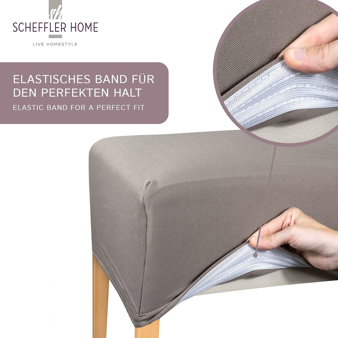 SCHEFFLER-Home Stuhlhussen Stretch Marie/Stuhlhussen Creme 2er Set/elastische Stuhlabdeckungen mit F