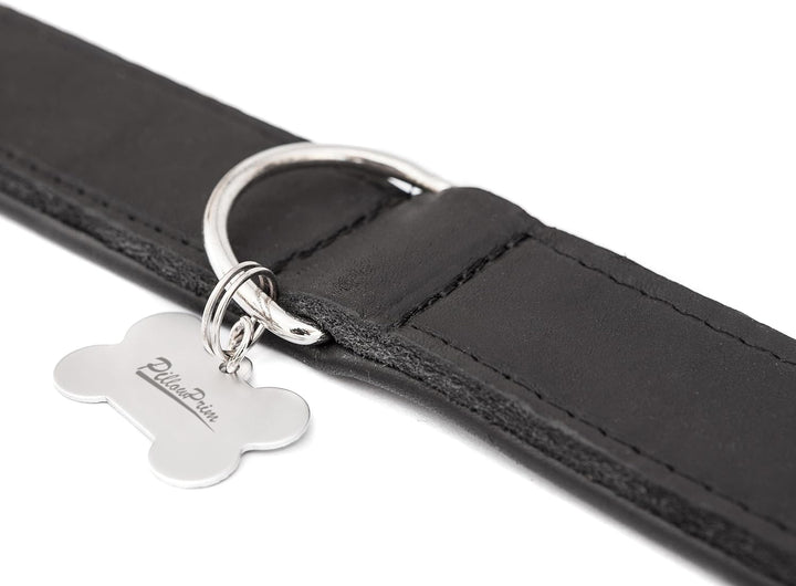 Hundehalsband Leder, Halsband, Leder, Lederhalsband Hund, Metallschnalle, 65 x 4 cm, Schwarz Einstel