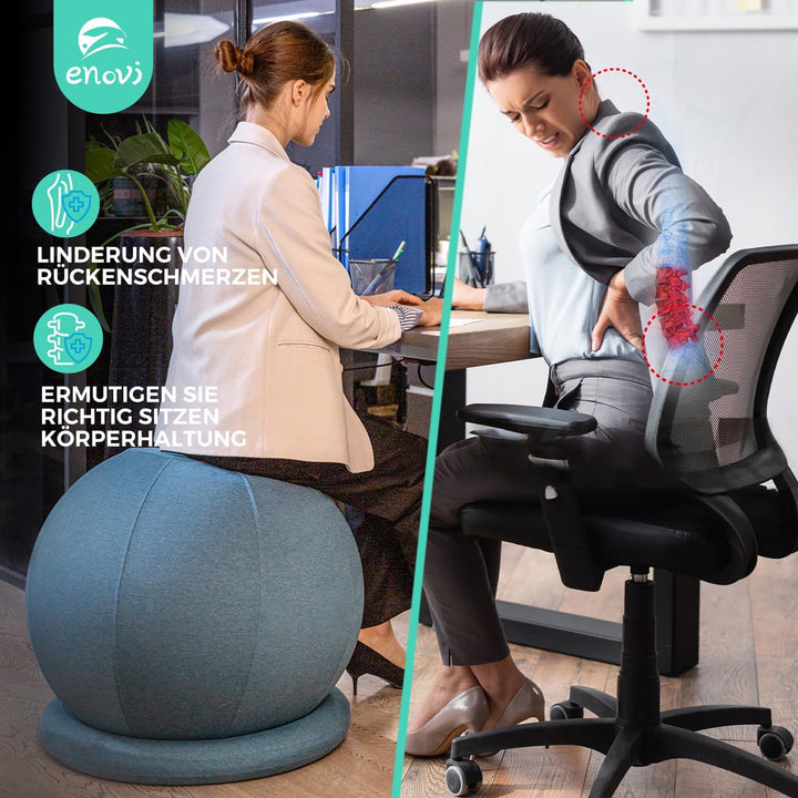ProfiBalance Gymnastikball mit Abdeckung, Pezziball, Sitzball Büro Arktisch Blau 70-75cm Sitzhöhe, A