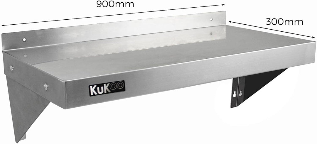 KuKoo Gastronomie Edelstahl Wandregal Küchenregal Edelstahlregal mit Gratis 2 x Mikrofasertuch 900mm