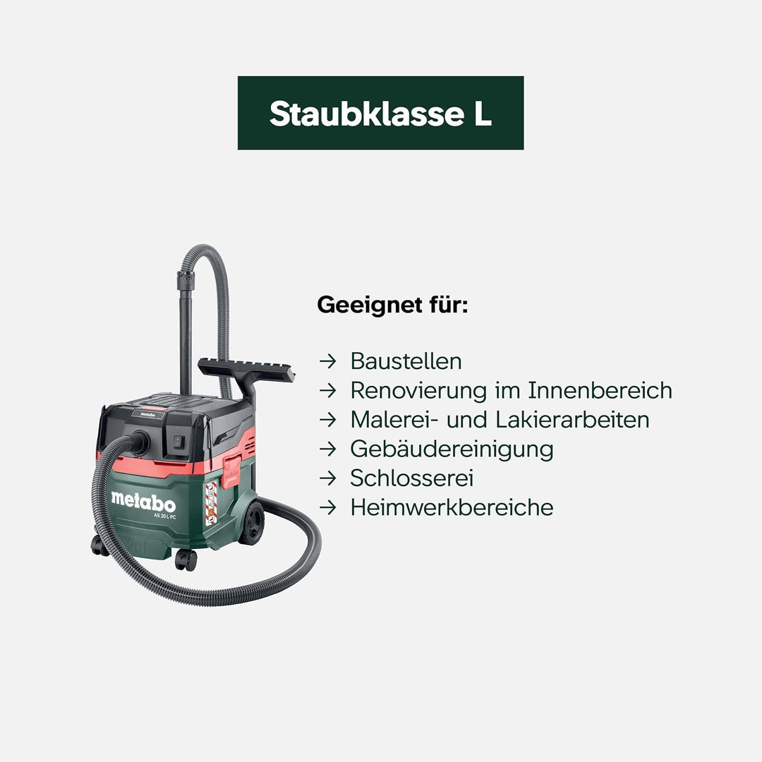 metabo AS 20 L PC Allessauger – 602083000 – Nass-/Trockensauger mit integrierter Filterabreinigung –