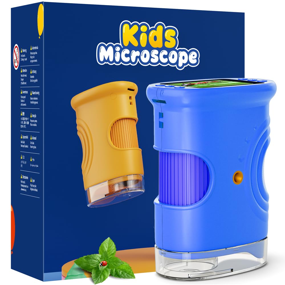 Mikroskop für Kinder, Temodu 2.0" Bildschirm, 1000X USB Tragbares Taschenmikroskop, Wiederaufladbare