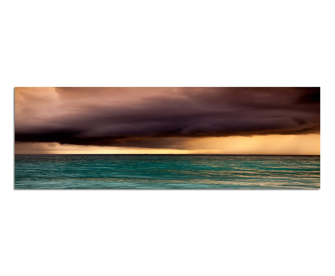 Paul Sinus Art Panoramabild auf Leinwand und Keilrahmen 150x50cm Meer Strand Wolkenhimmel Sturm