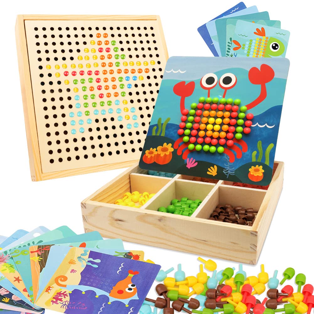 Gohytal Mosaik Steckspiel für Kinder, Spielzeug ab 2 3 4 5 Jahre Holz Mosaik Bastelset Kinder Pegboa