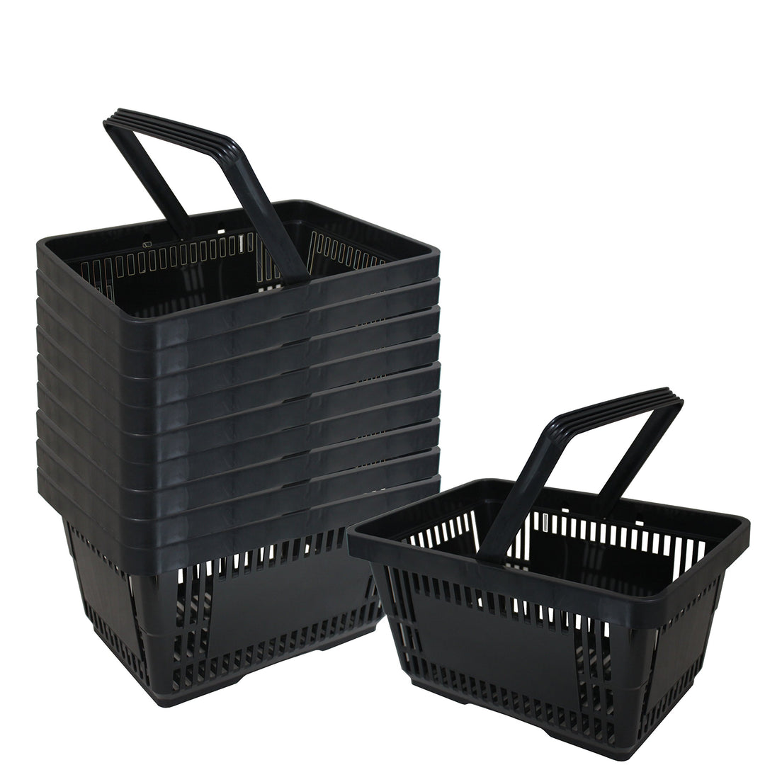10 Einkaufskörbe aus Kunststoff Plastik mit Henkel 20 Liter 40cm stapelbar schwarz 10 Stück