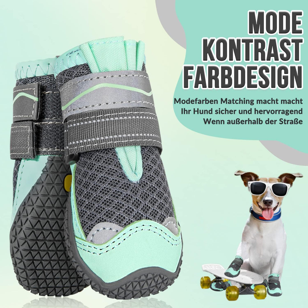 Eyein Hundeschuhe Pfotenschutz, 4 Stück atmungsaktiv Hundeschuhe mit Rutschfester Sohle und reflekti
