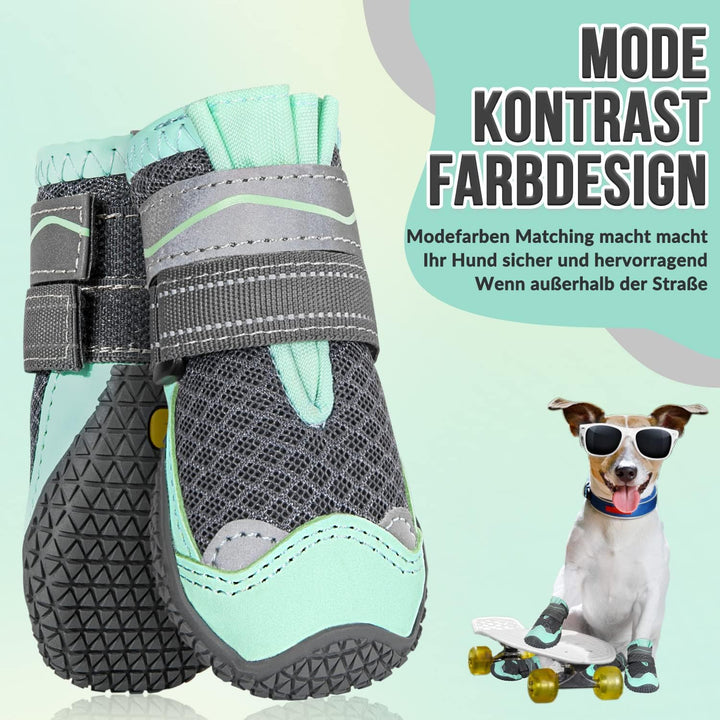 Eyein Hundeschuhe Pfotenschutz, 4 Stück atmungsaktiv Hundeschuhe mit Rutschfester Sohle und reflekti