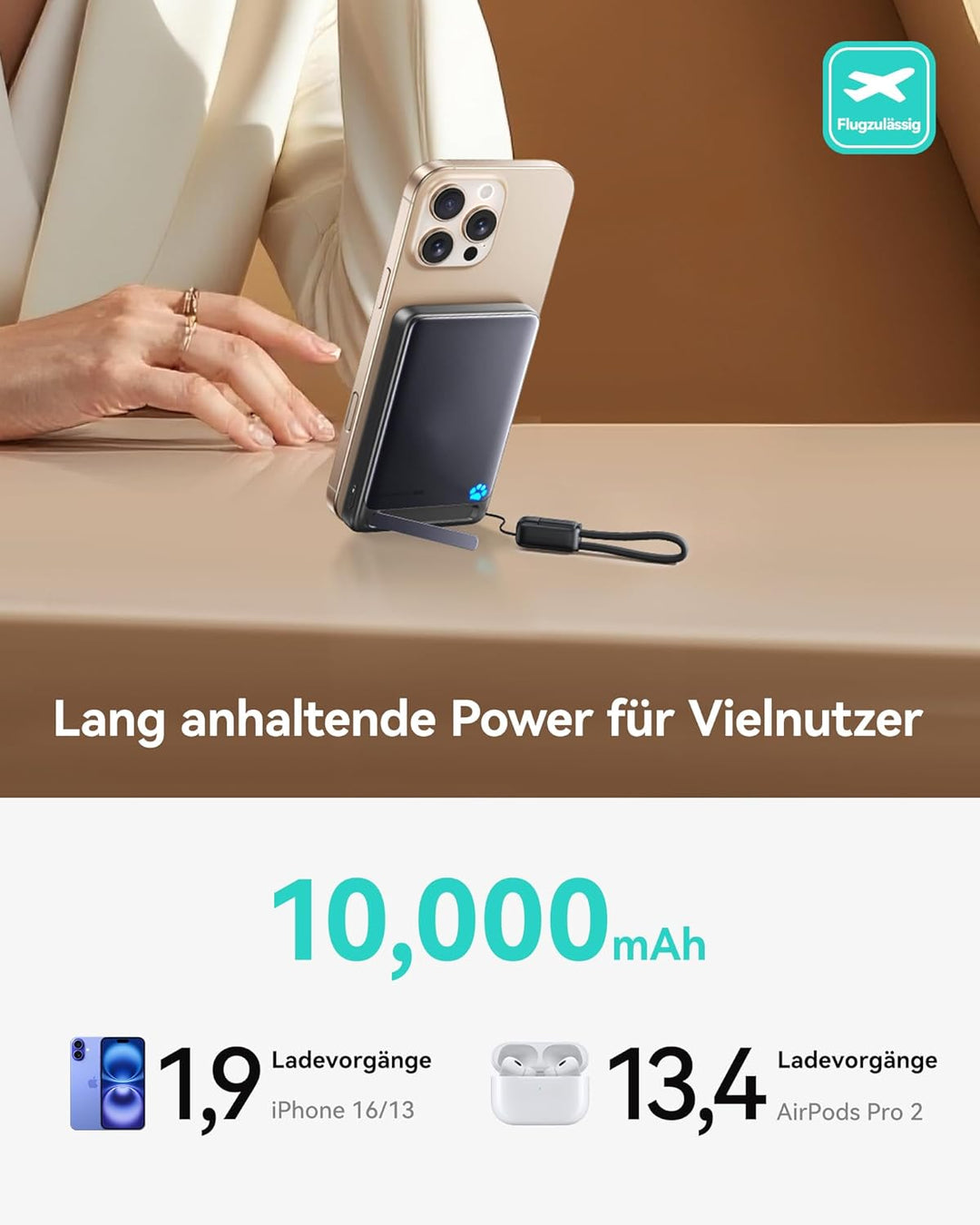 INIU Powerbank für Magsafe, Schlanksten 10000mAh 45W Magnetische Power Bank, Qi2-zertifiziert Ultras