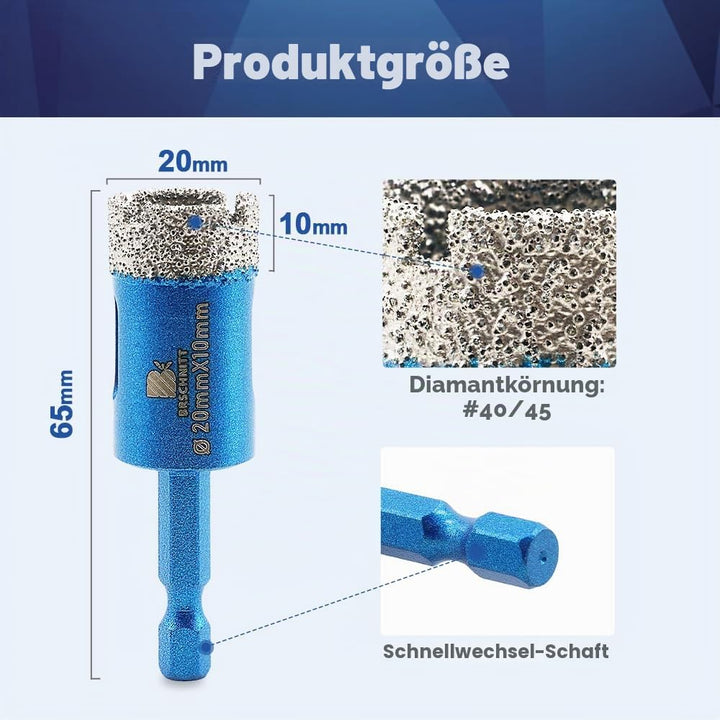 Diamantbohrer 20mm, BRSCHNITT Sechskant-Schaft Diamant Lochsäge Bohrer Set für Feinsteinzeug Keramik