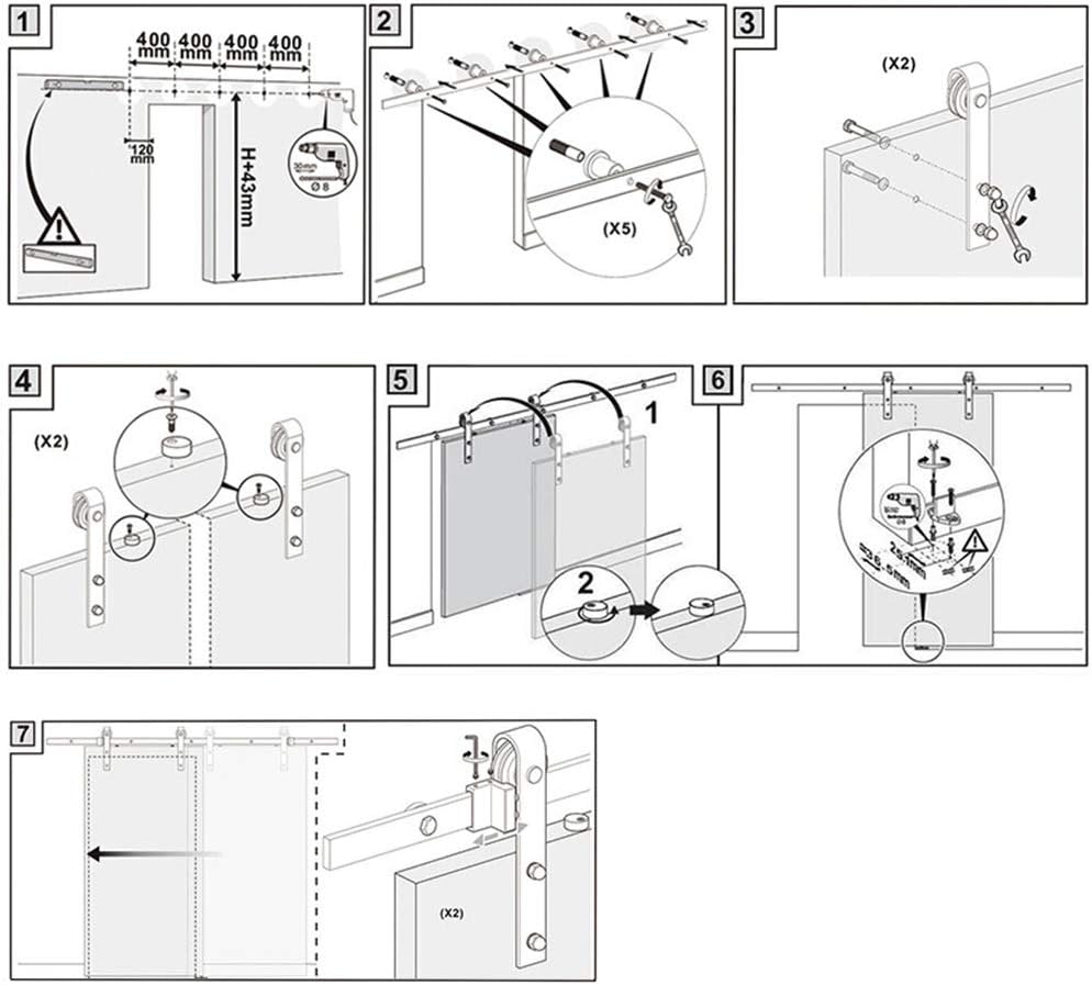 183cm Schiebetürbeschlag set Schiebetürsystem,Schwarz Schiebetür Montageset für Innentüren und Wands