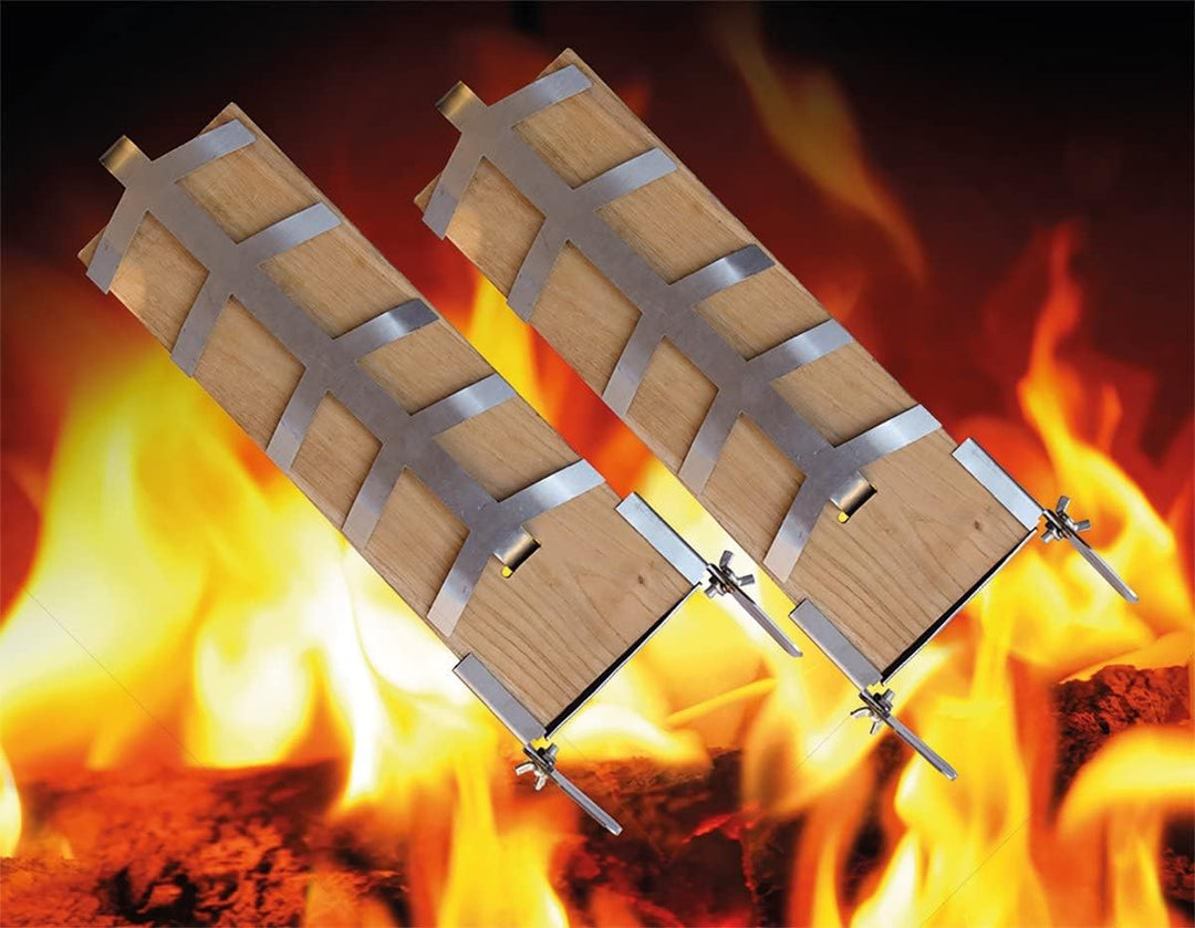 Flammlachs Bretter Set 2teilig inklusive Befestigungsmaterial Holz Fisch-Filethalter