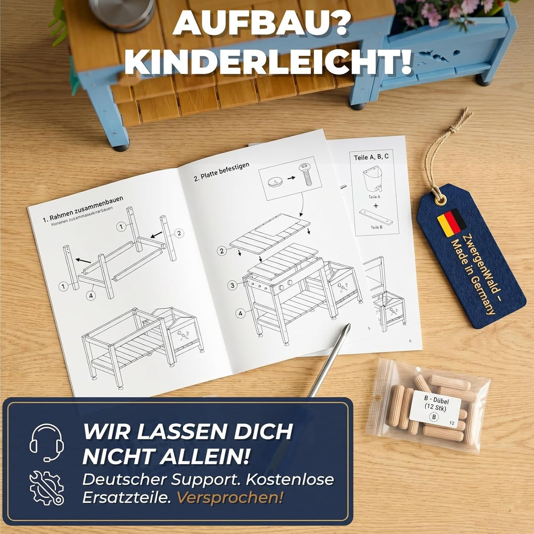 Matschküche Kinder Outdoor mit Wassertank & Spülbecken, mit Pflanzkasten, Mud Kitchen Holz, Spielküc