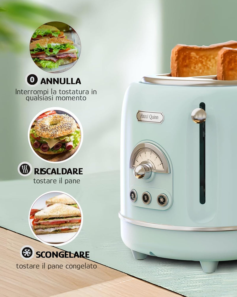 Hazel Quinn Retro 2 Scheiben Toaster, Edelstahl, Vintage Toaster, 6 variable einstellbare Bräunungss