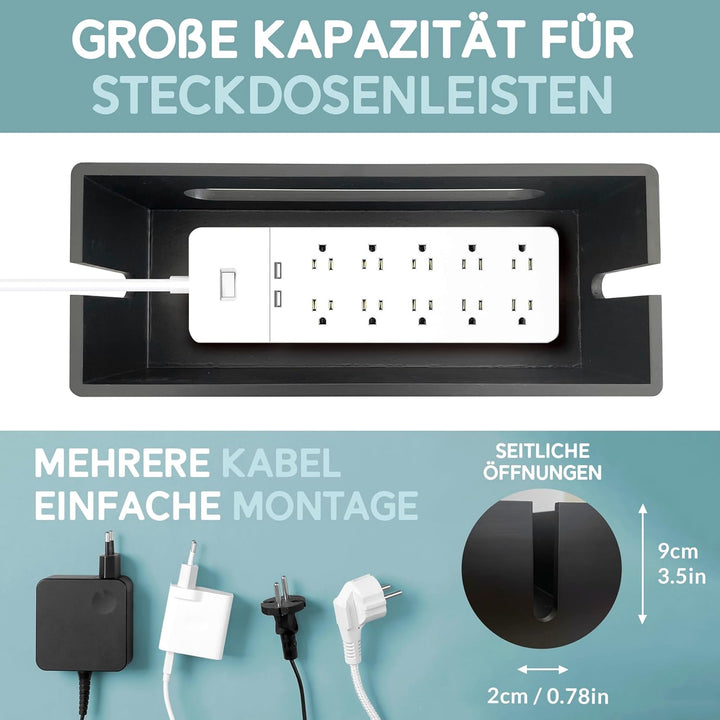 Nature Supplies Set mit 2 Kabelboxen aus Kiefernholz - 1 Klein Kabelbox als Schreibtisch-Organizer,