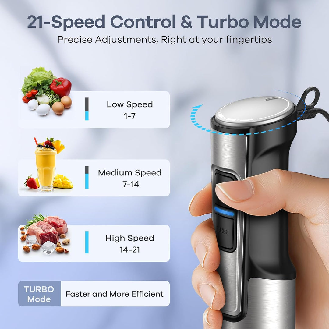 Ganiza Stabmixer, 5-en-1 Pürierstab, 1200W Stark Leistung, mit Geschwindigkeitsregelung & TURBO-Tast