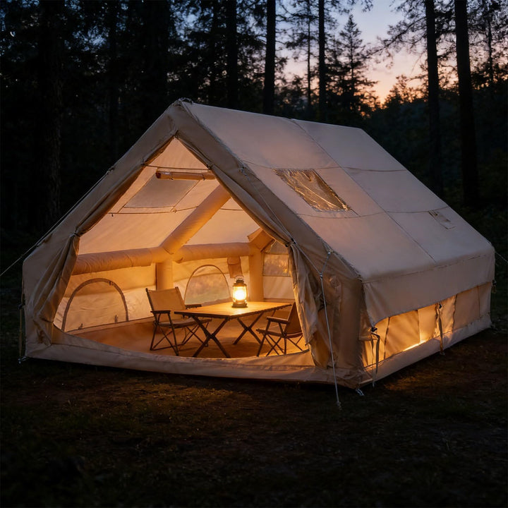 Aufblasbares Gampingzelt mit Kaminöffnung &amp; Dachfenster, Glamping Zelt für Outdoor, Aufblasbares Zel