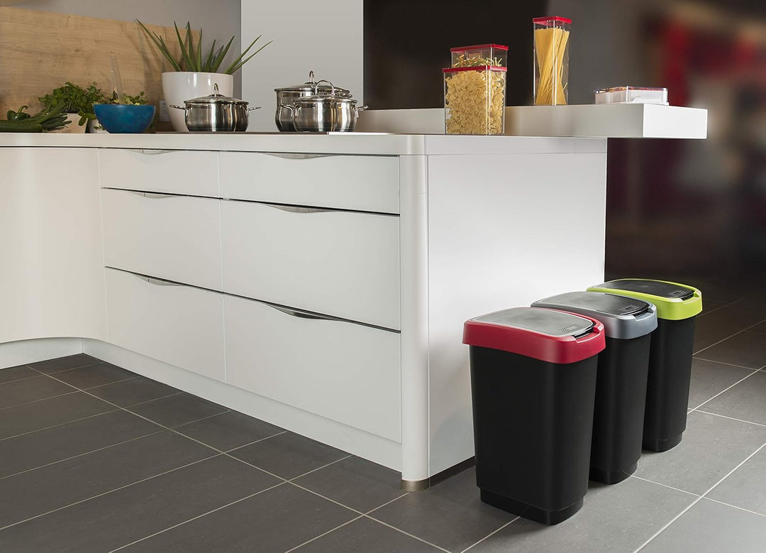 Rotho Twist Mülleimer 25l mit Deckel, Kunststoff (PP) BPA-frei, schwarz/silber, 25l (33.3 x 25.2 x 4