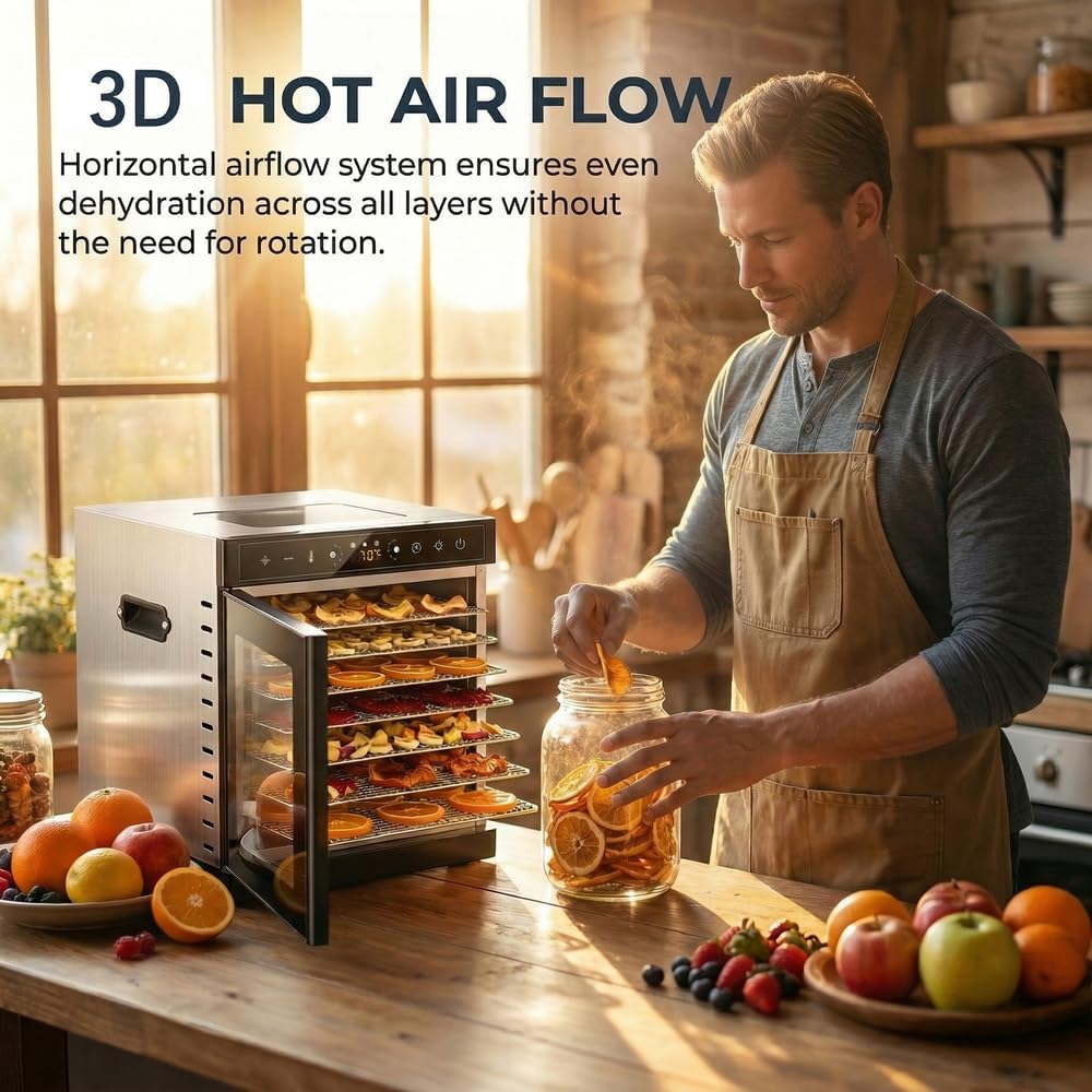 400w Dörrgerät 8 Edelstahl-Einschübe 4.8 ft² Dörrfläche digitaler Timer Temperaturregelung 86℉-194℉