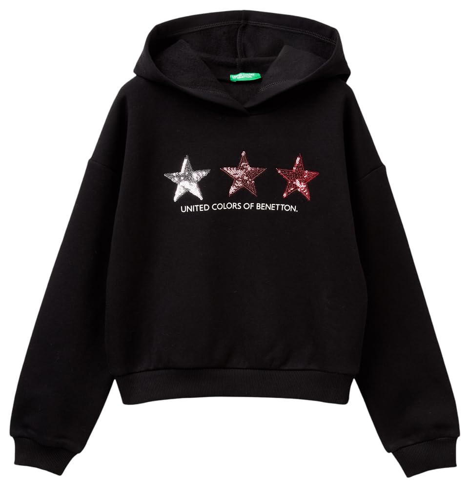 United Colors of Benetton Unisex Kinder Kapuzenpullover 130 Schwarz, 130 Schwarz
