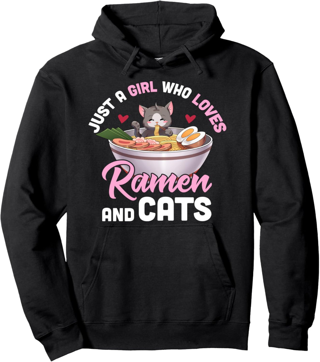 Nur ein Mädchen, das Ramen und Katzen Japanisch liebt Pullover Hoodie