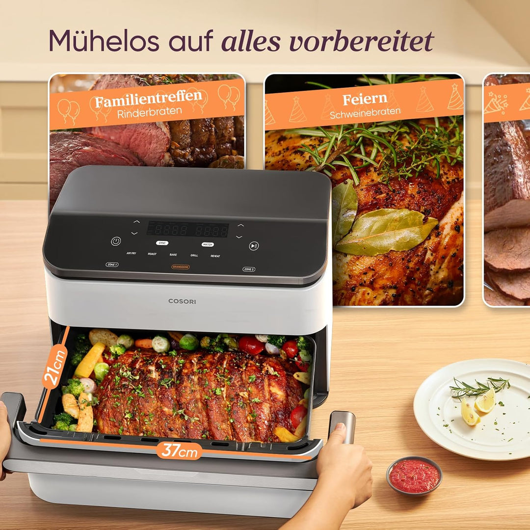 COSORI Heissluftfritteuse 2 Kammern, Dual Blaze TwinFry 10L, mit 4 Heizrohren & flexiblen Kammern, g