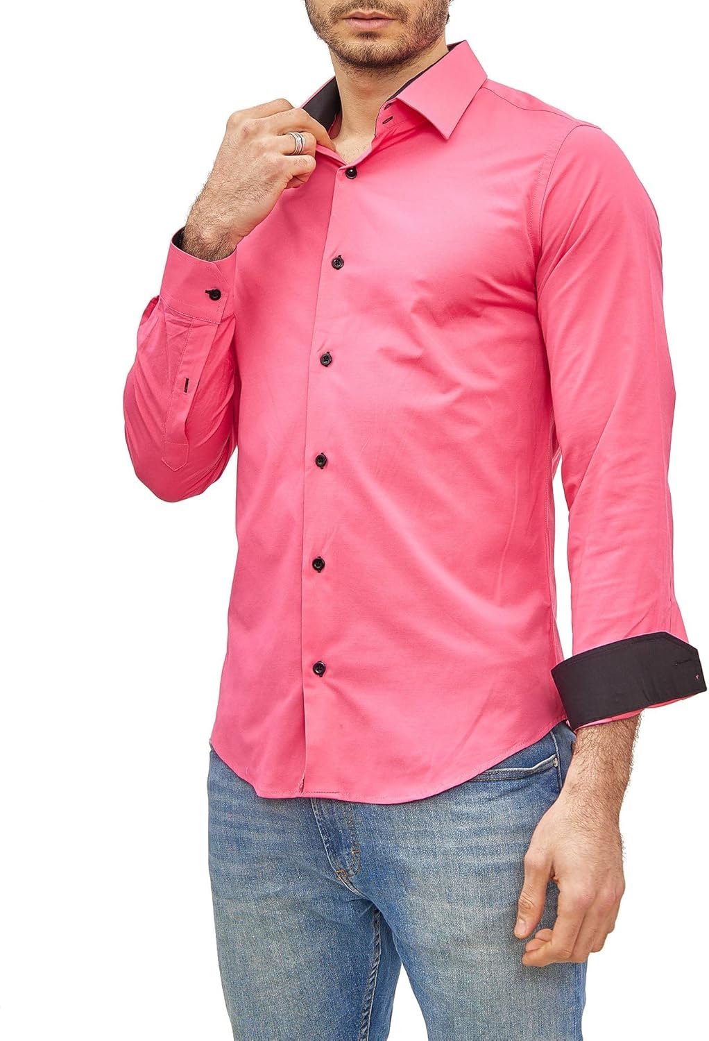 Subliminal Mode - Leicht zu bügeln, Herrenhemd, zweifarbig, einfarbig, Langarm, Slim Fit, Business,