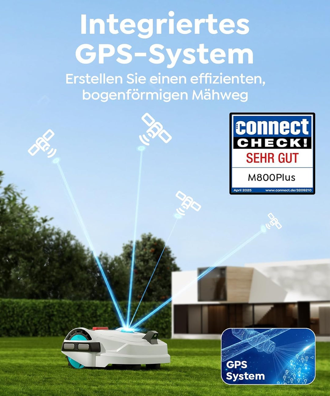 M800Plus Mähroboter ohne Begrenzungskabel, 800 m², GPS Positionierung+KI Vision Rasenmäher Roboter o