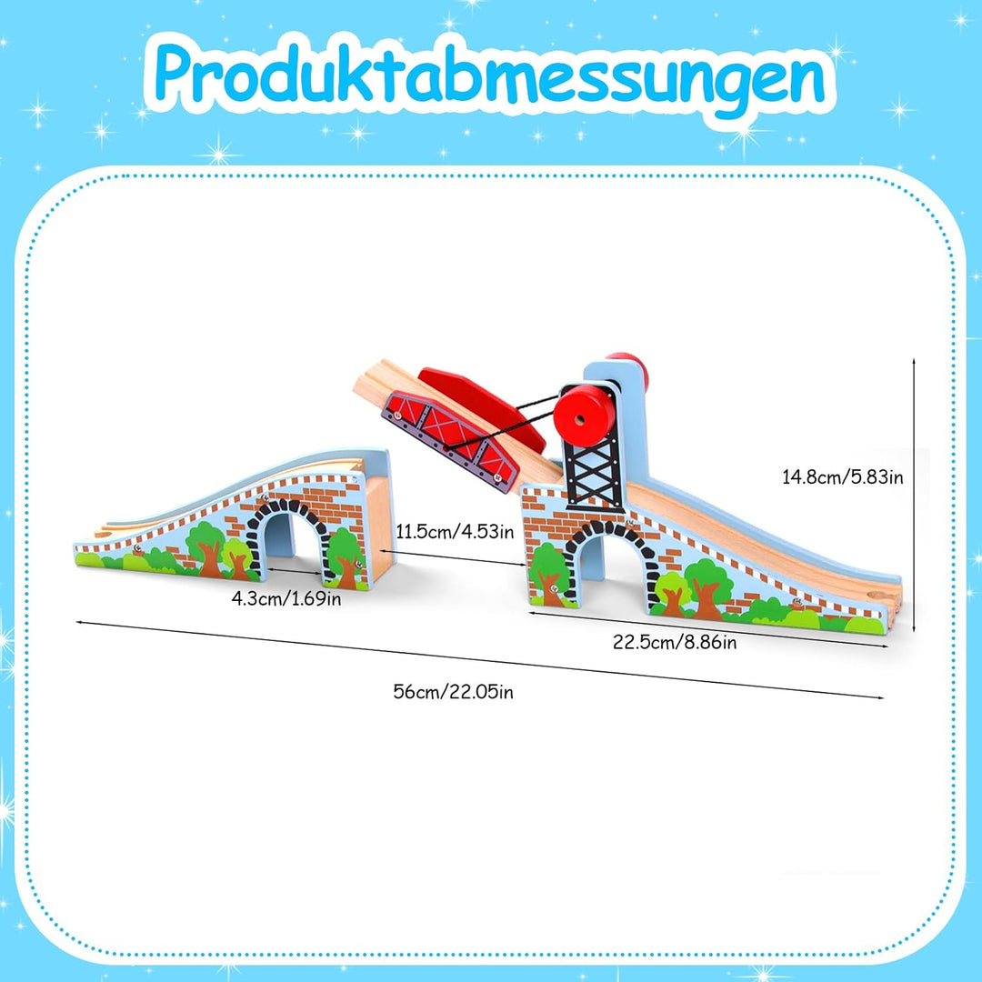 Holzeisenbahn Zubehör, Holzeisenbahn Brücke mit Drehkurbel, Kompatibel mit Alle Eisenbahn Holz Syste