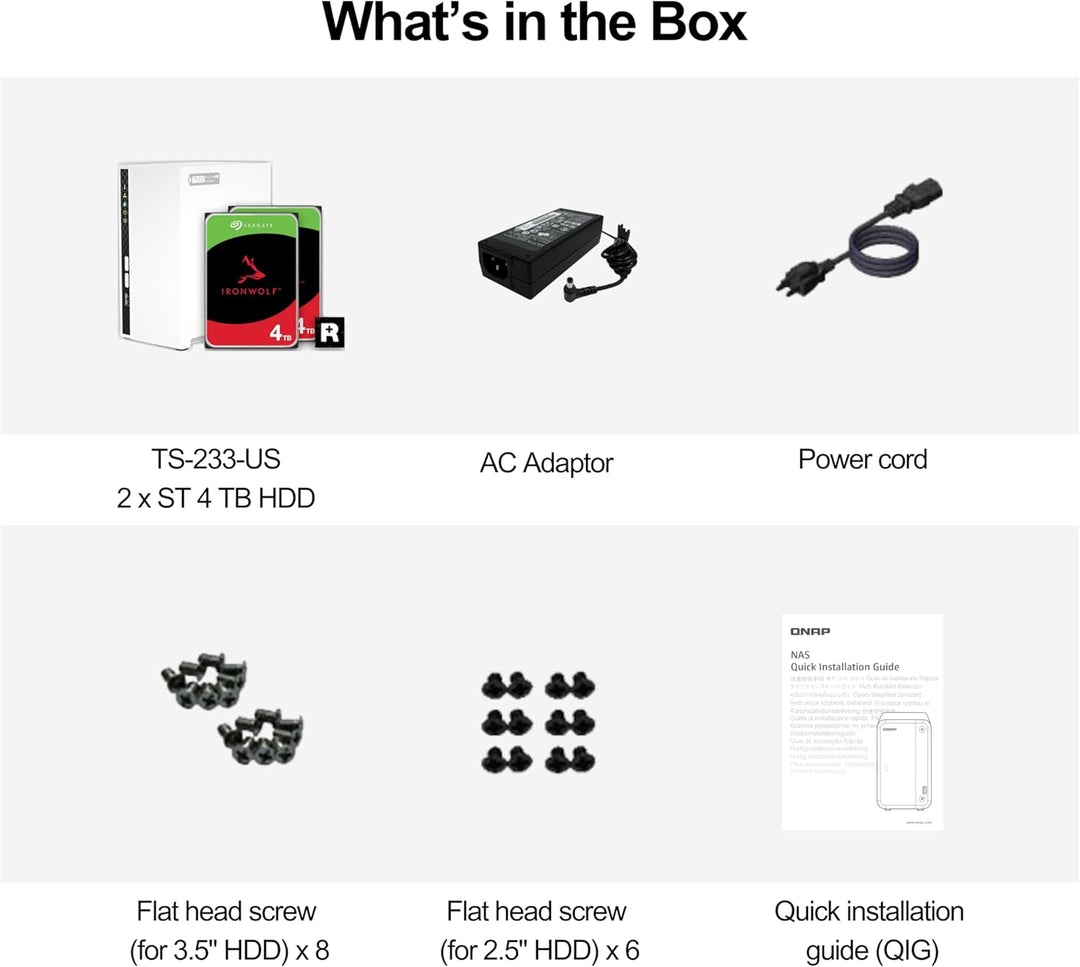 QNAP 2 Bay Home NAS mit 4 TB Speicherkapazität, vorkonfiguriertes RAID 1 Seagate IronWolf Drives Bun