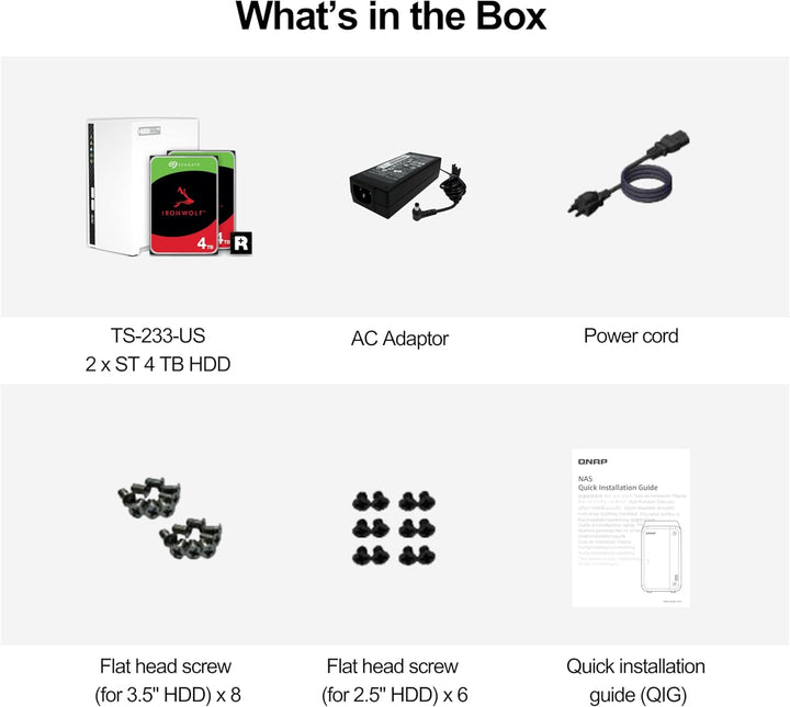 QNAP 2 Bay Home NAS mit 4 TB Speicherkapazität, vorkonfiguriertes RAID 1 Seagate IronWolf Drives Bun