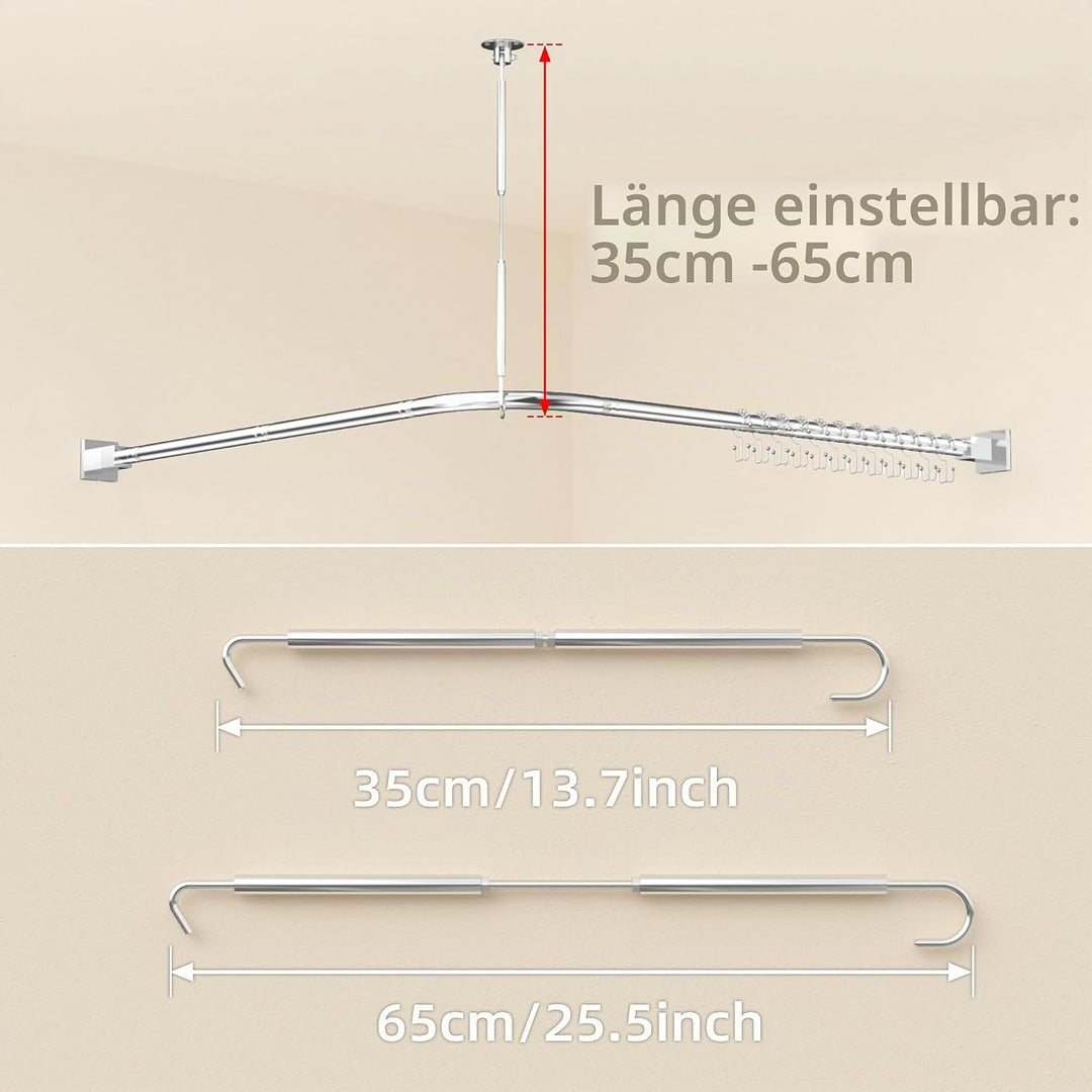 Duschvorhangstange L Form Ohne Bohren Ecke Halterung 95x95 cm - Duschstange Für Duschvorhang Badewan