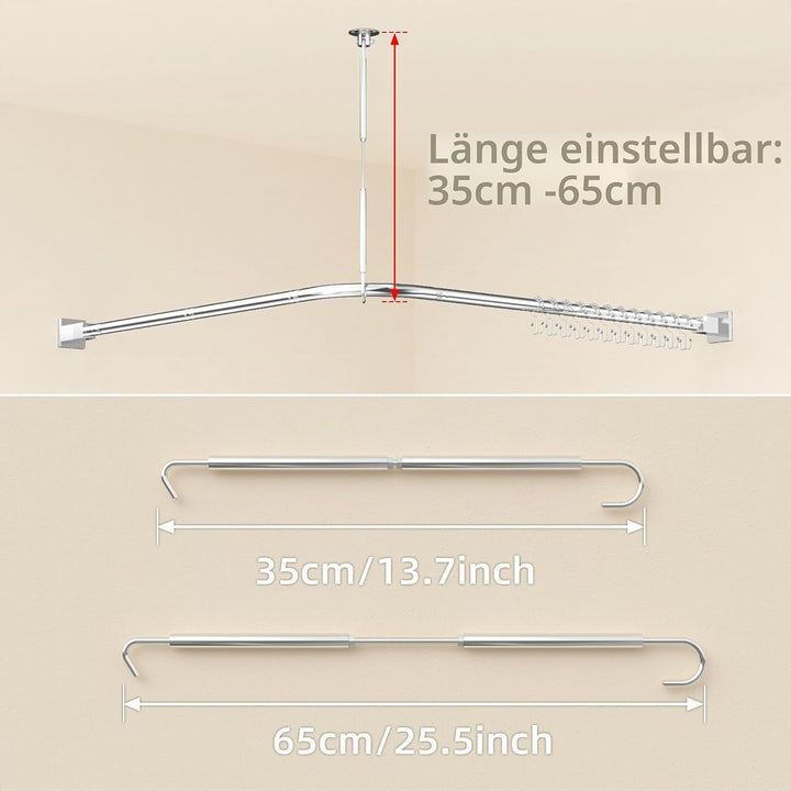 Duschvorhangstange L Form Ohne Bohren Ecke Halterung 95x95 cm - Duschstange Für Duschvorhang Badewan