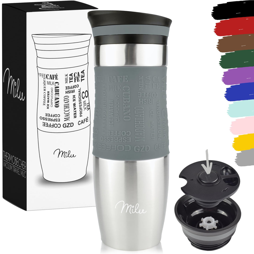 Milu Thermobecher 370ml 450ml Isolierbecher Kaffeebecher to go - 100% Auslaufsicher - Trinkbecher au