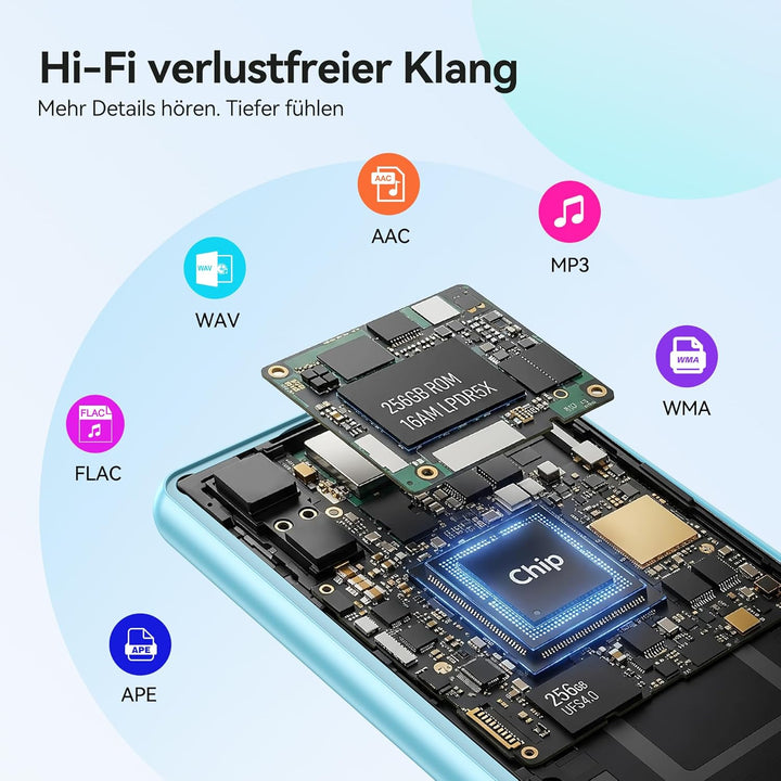 AGPTEK 128 GB MP3 Player mit Bluetooth 5.4, 2,4 Zoll Musik-Player mit One-Click-Aufnahme, eingebaute