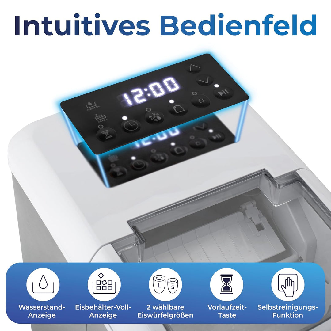 KLAMER Eiswürfelmaschine klein mit Eisschaufel & 2 Eiswürfelgrössen - 10 Eiswürfel in nur 7 Min, 15