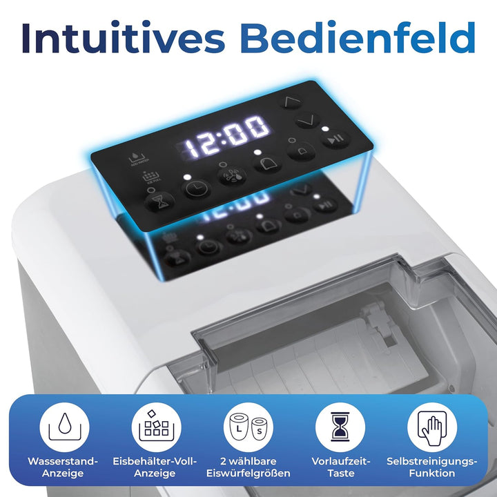 KLAMER Eiswürfelmaschine klein mit Eisschaufel & 2 Eiswürfelgrössen - 10 Eiswürfel in nur 7 Min, 15