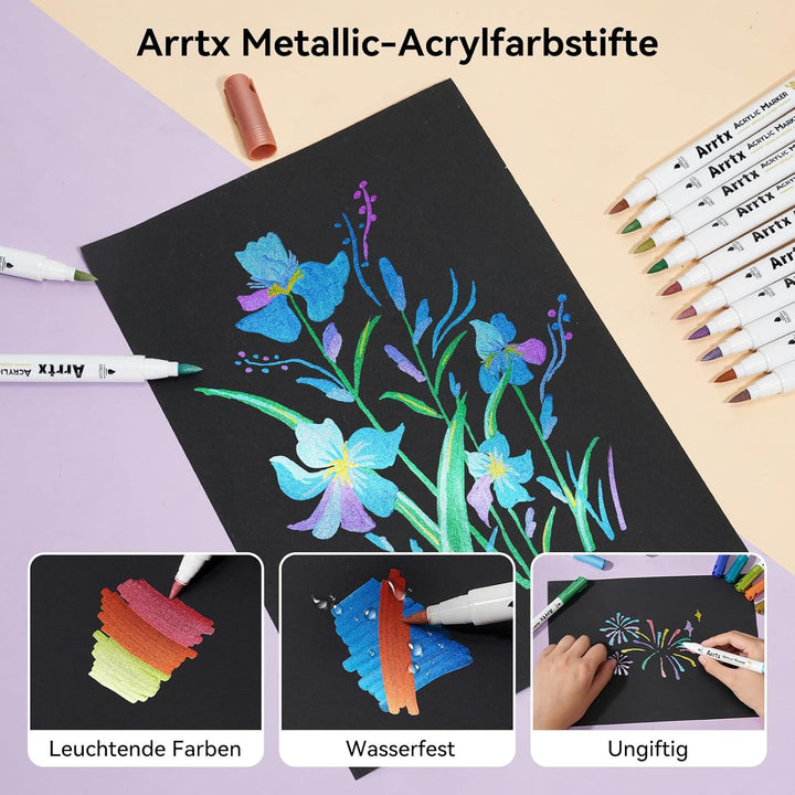 Arrtx Metallic-Acrylfarbstifte, 30 Farben wasserfeste Acrylmarker zum Bemalen von Steinen, Keramik,