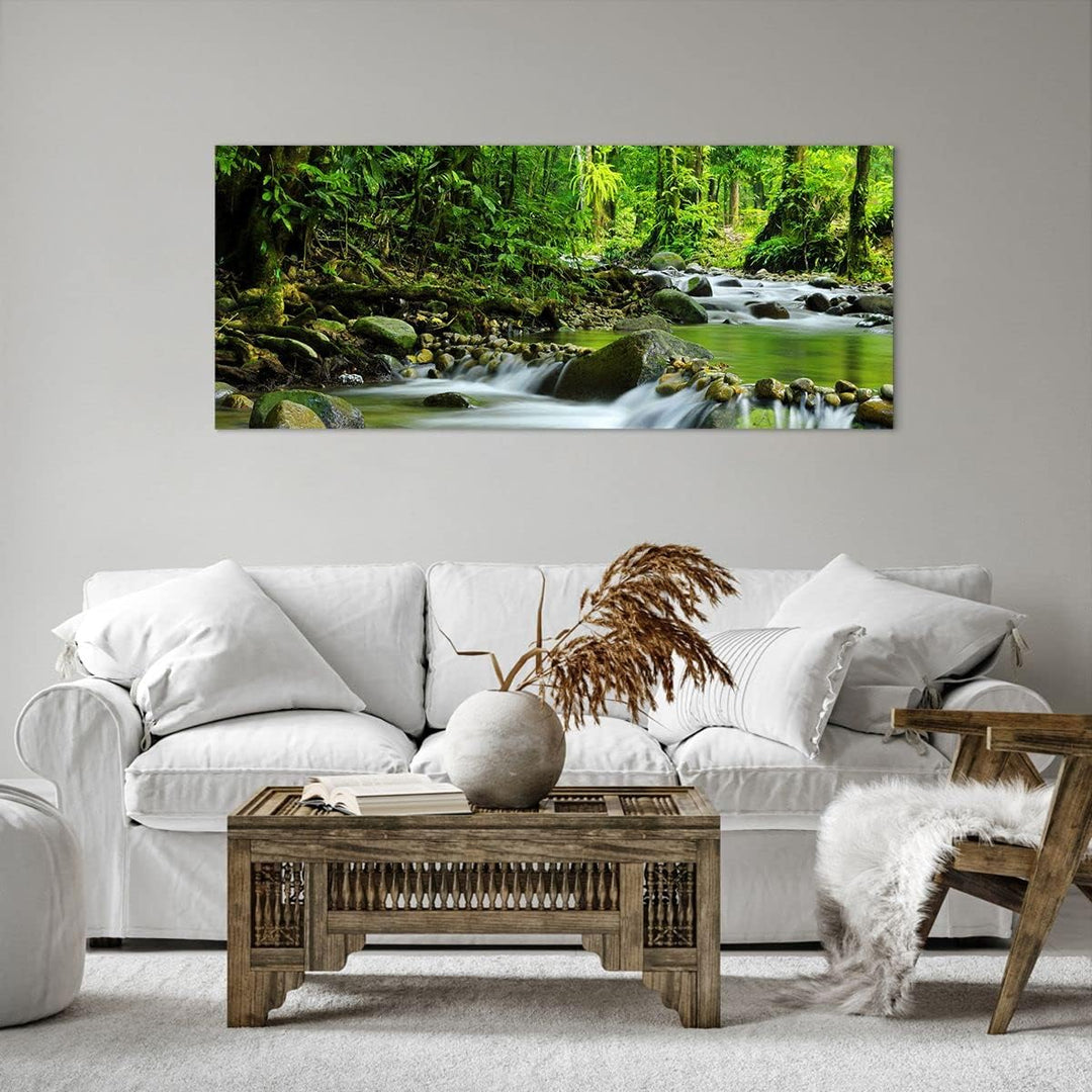 Wandbilder Dekoration Wohnzimmer Stream Wald Natur Panorama Bilder auf Leinwand 120x50cm Leinwandbil